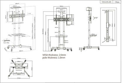 Economy Height-Adjustable Multimedia TV Cart, for 37" to 70" Displays Image 13