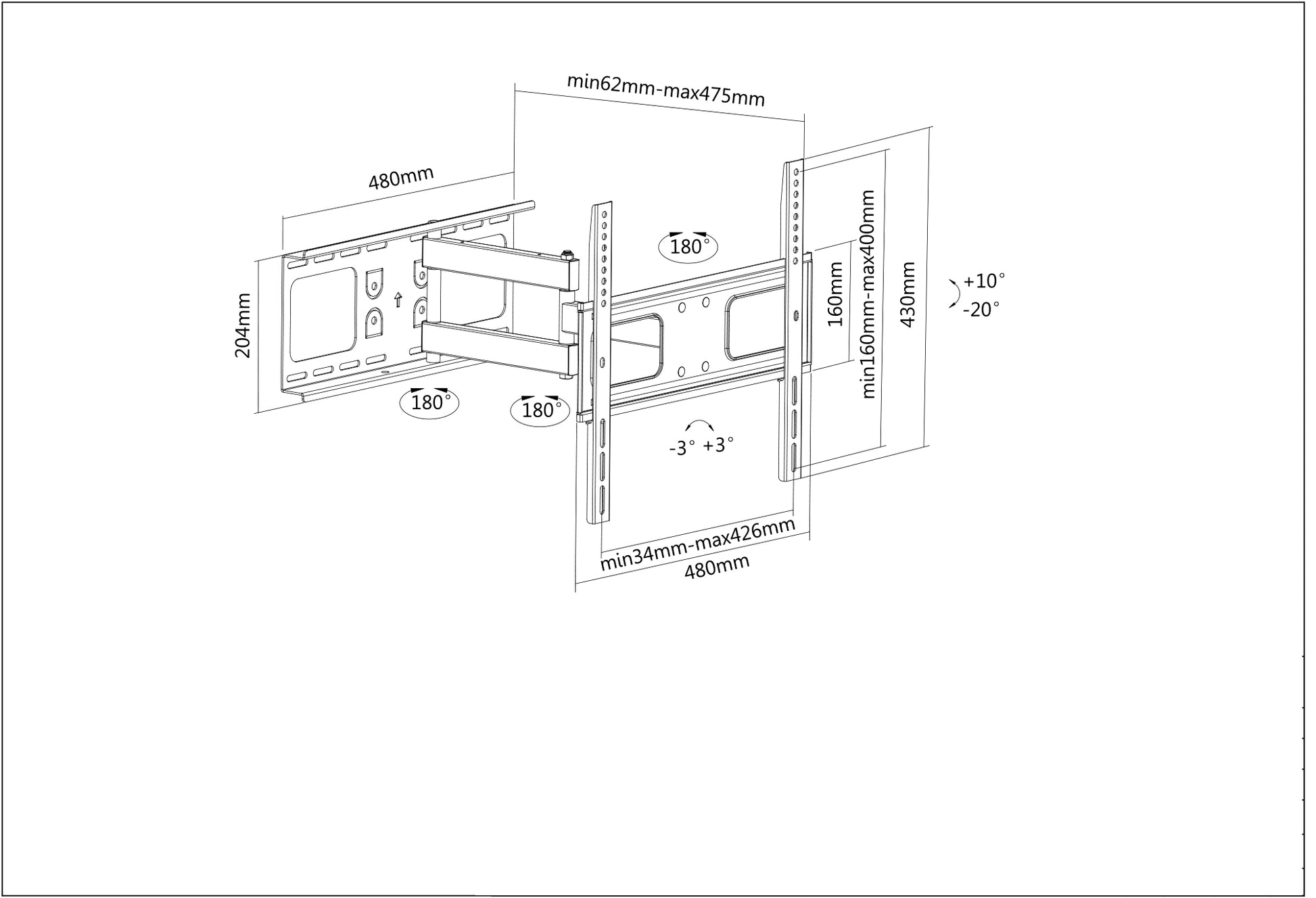 Universal Flat-Panel TV Full-Motion Wall Mount, for 32" to 55" Displays Image 6