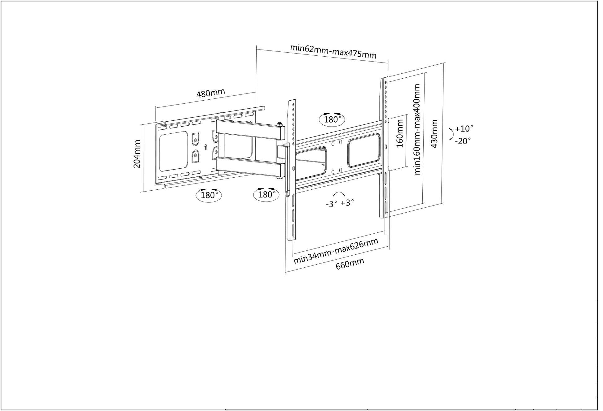 Full-Motion TV Wall Mount, for 37" to 70" Displays Image 7