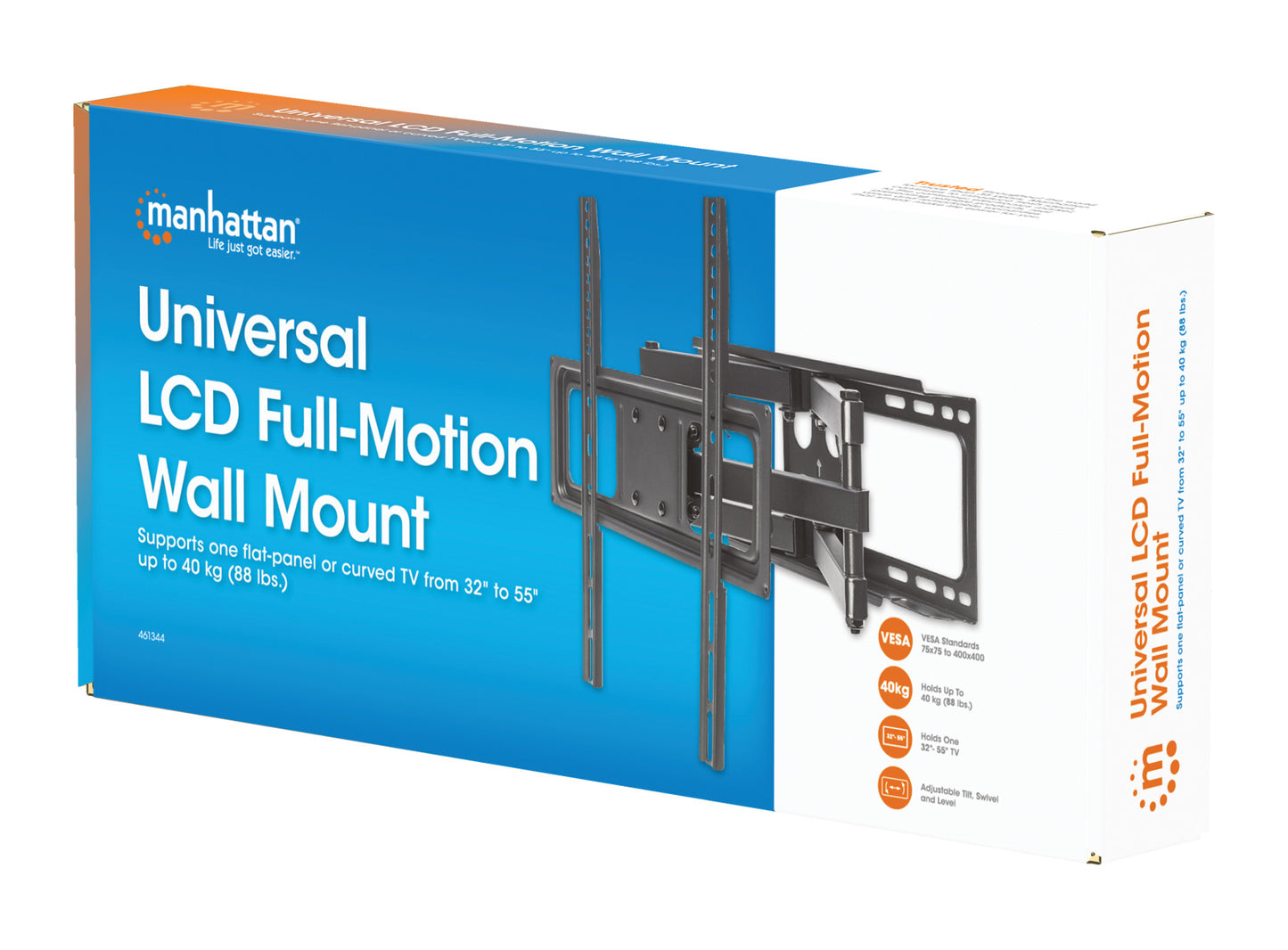 Full-Motion TV Wall Mount with Post-Leveling Adjustment, for 32" to 55" Displays Packaging Image 2