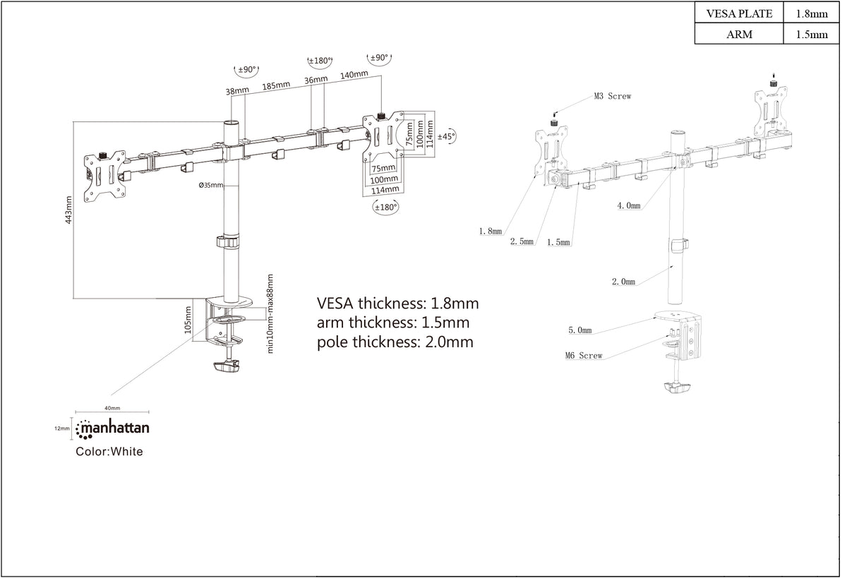 Dual Monitor Mount with Double-Link Swing Arms, for 13" to 32" Displays Image 6