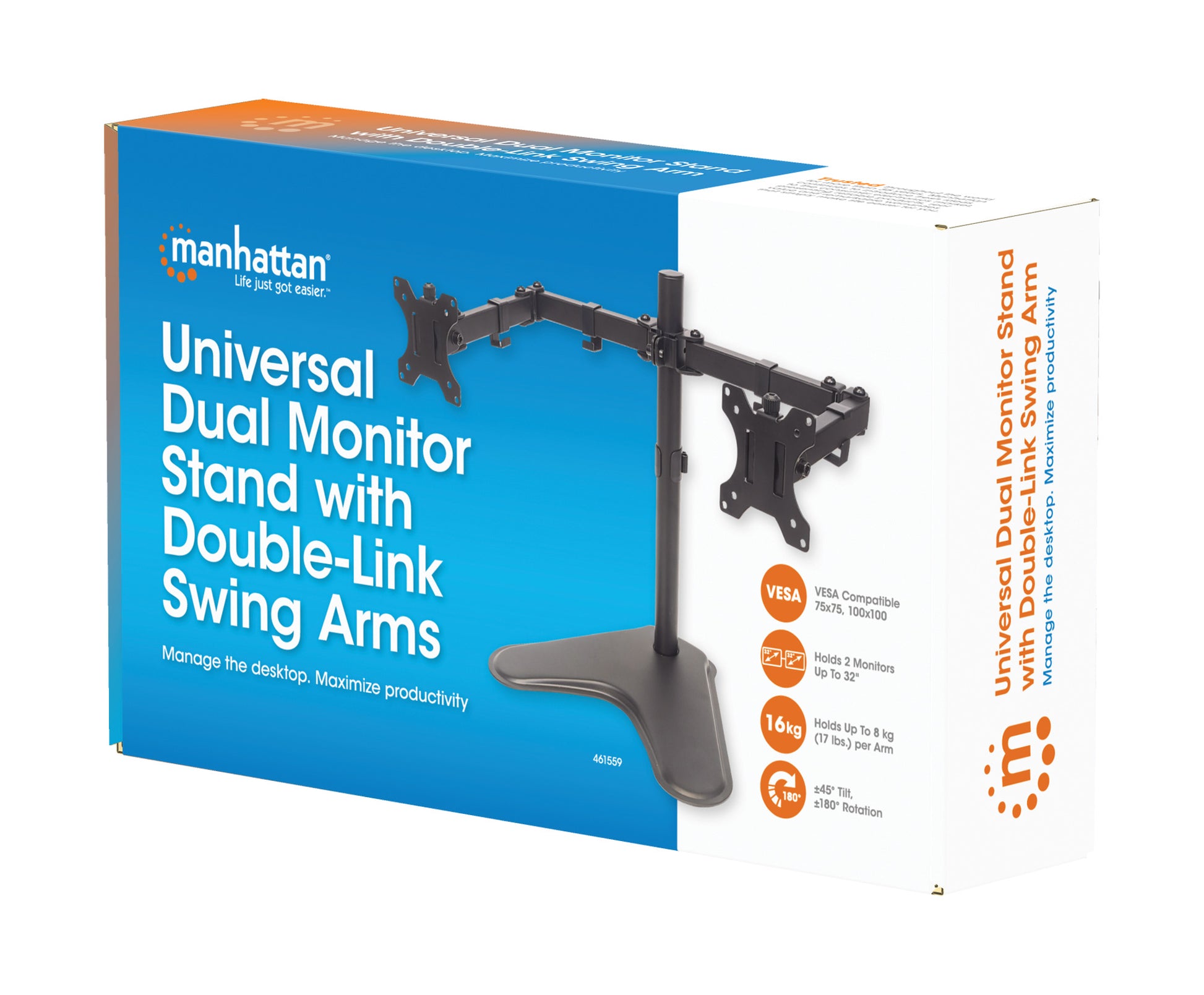 Dual Monitor Stand with Double-Link Swing Arms, for 13" to 32" Displays Packaging Image 2