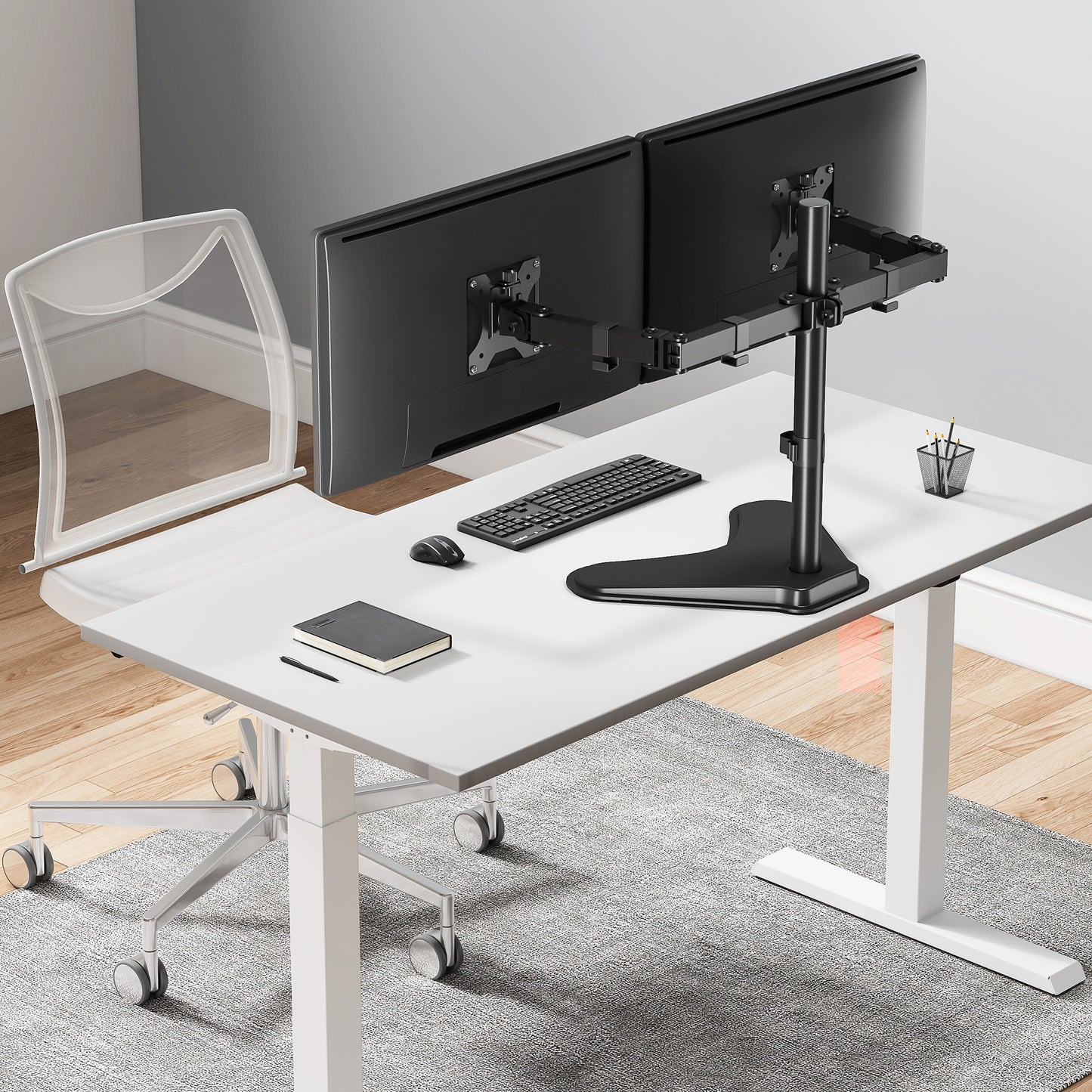 Dual Monitor Stand with Double-Link Swing Arms, for 13" to 32" Displays Image 8