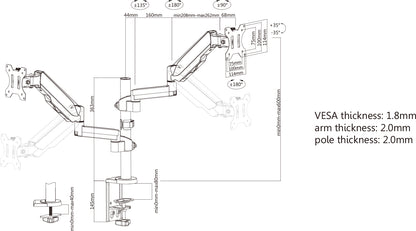 Universal Gas Spring Monitor Mount with Height-Adjustable Arms, for 17" to 32" Displays Image 11