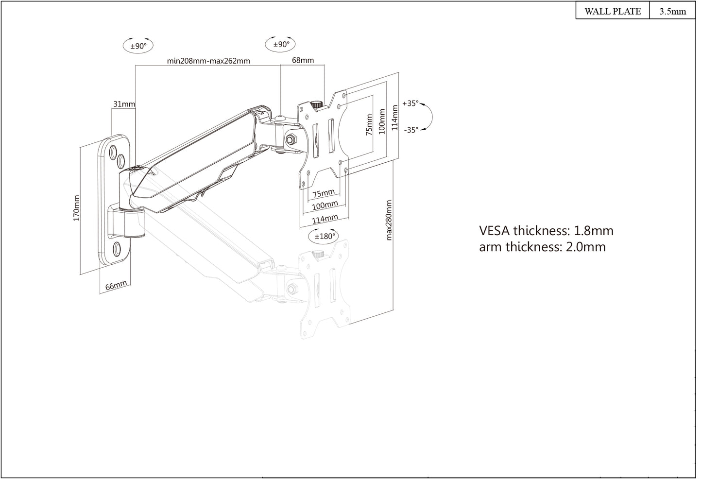 Universal Gas Spring Monitor Wall Mount Image 8