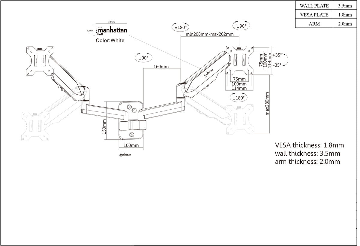Universal Gas Spring Dual Monitor Wall Mount Image 8