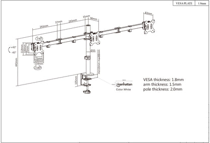 Triple Monitor Mount with Center Mount and Double-Link Swing Arms, for 13" to 27" Displays Image 8