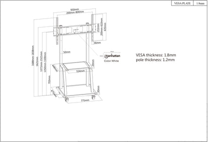Ultra Heavy-Duty Height-Adjustable TV Cart, for 37" to 100" Displays Image 7