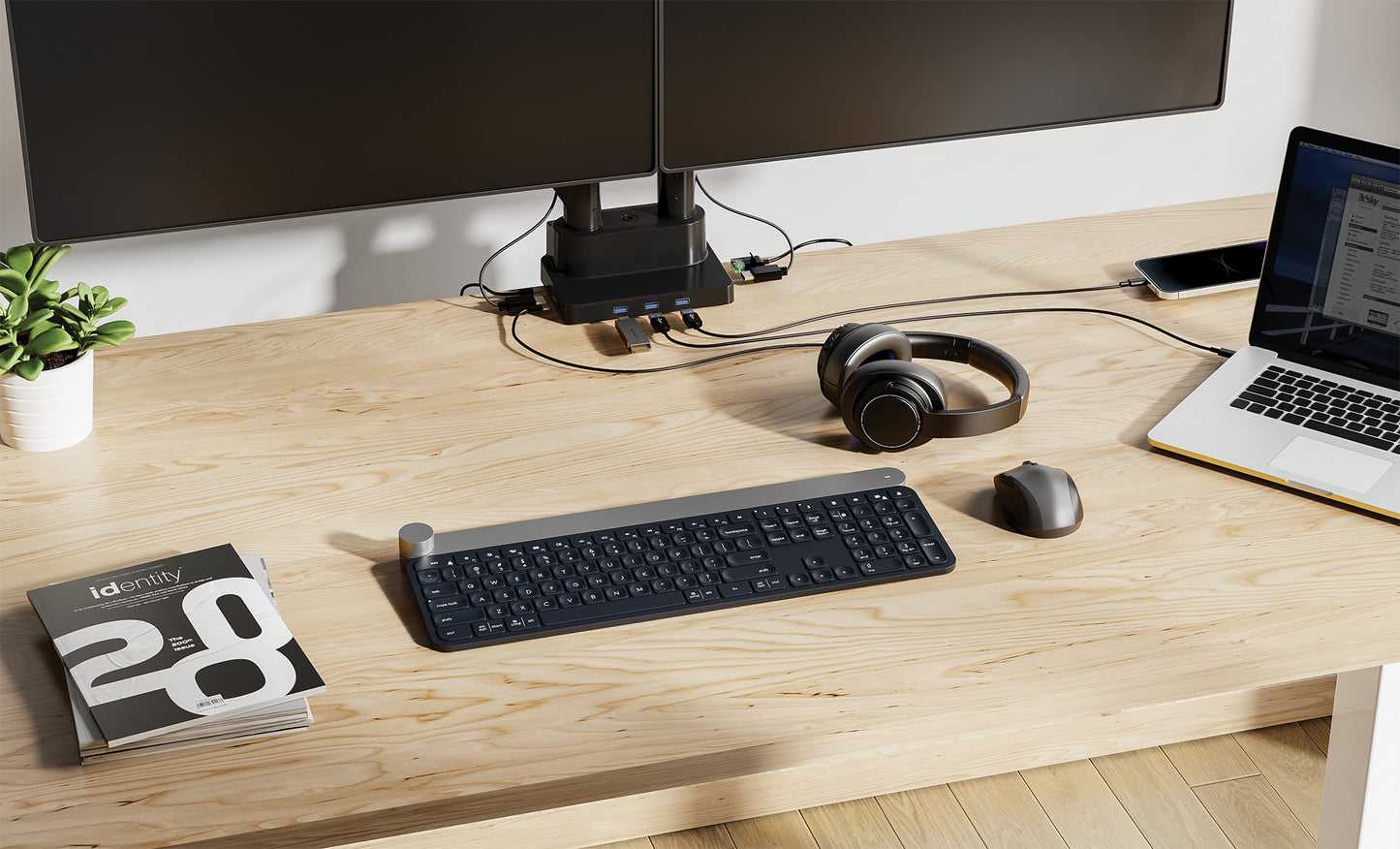 Aluminum Gas Spring Dual Monitor Desk Mount with 8-in-1 Docking Station Image 3