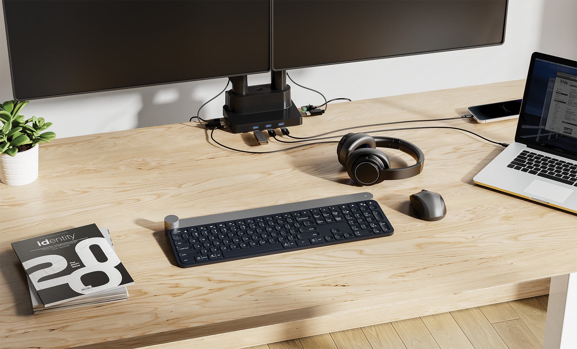 Aluminum Gas Spring Dual Monitor Desk Mount with 8-in-1 Docking Station Image 3