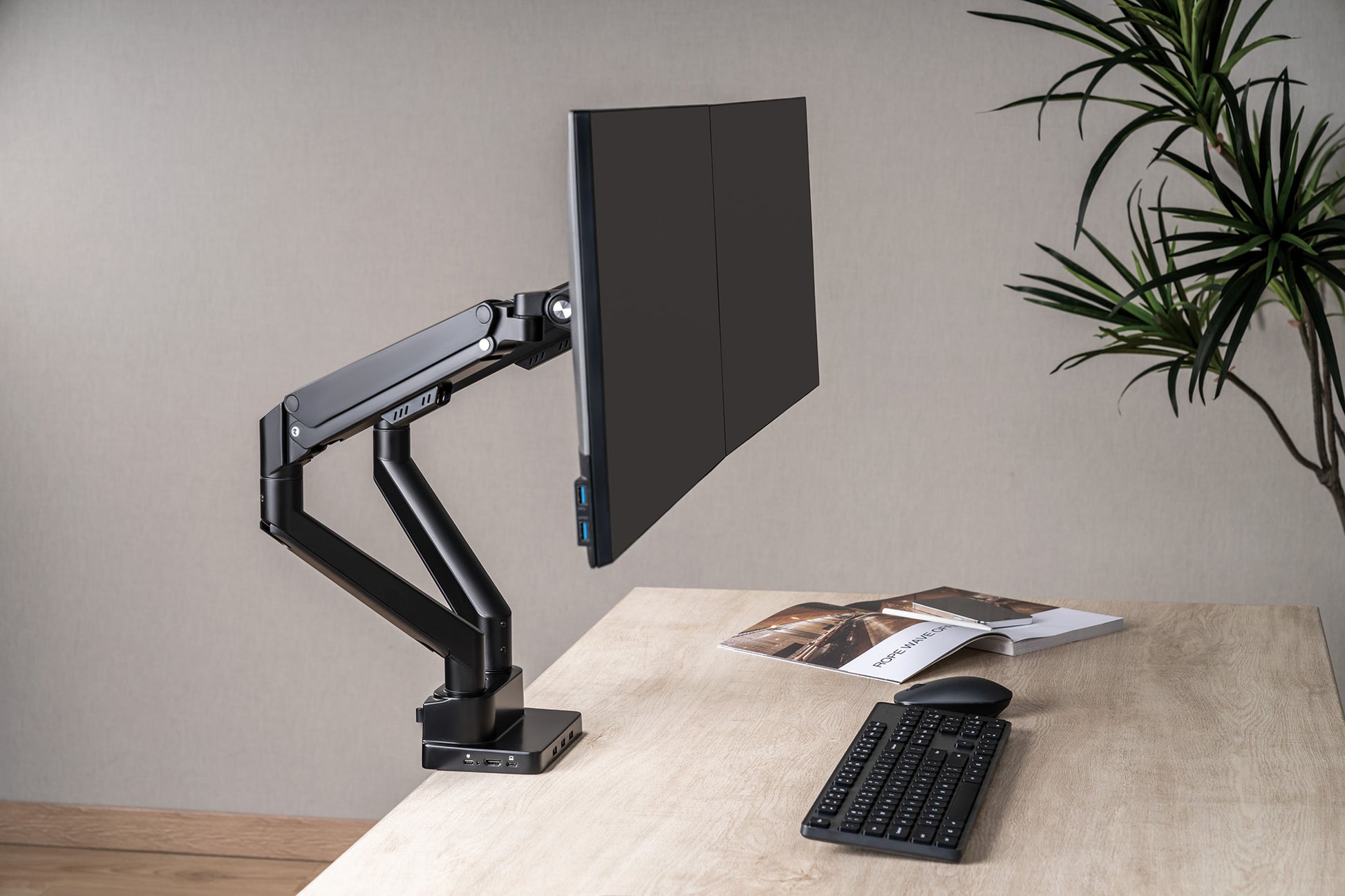 Aluminum Gas Spring Dual Monitor Desk Mount with 8-in-1 Docking Station Image 8