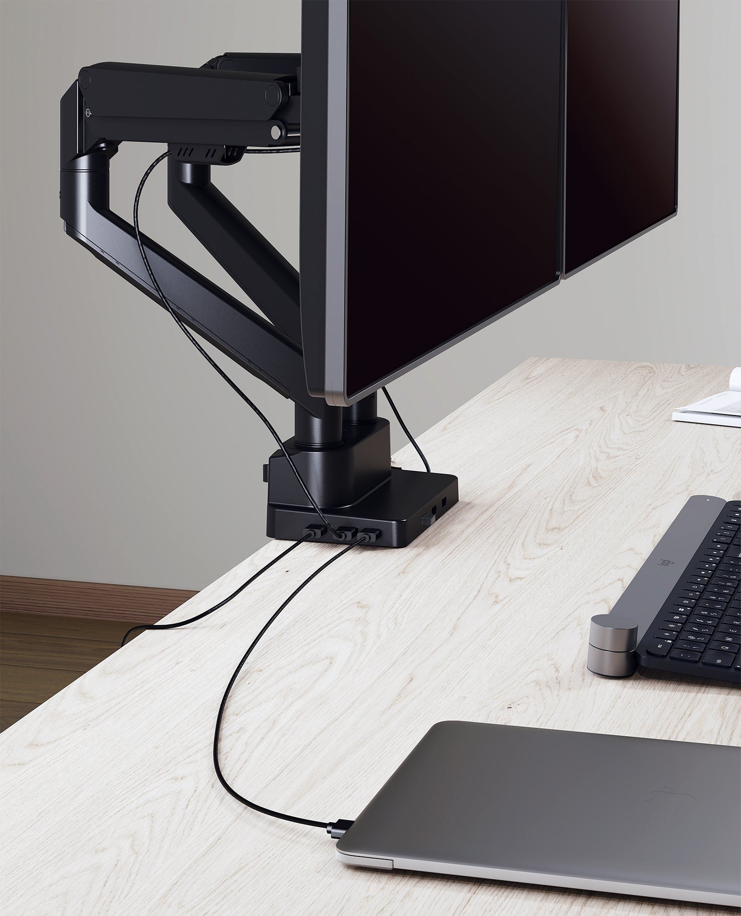 Aluminum Gas Spring Dual Monitor Desk Mount with 8-in-1 Docking Station Image 9