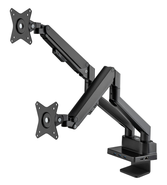Aluminum Gas Spring Dual Monitor Desk Mount with 8-in-1 Docking Station Image 1