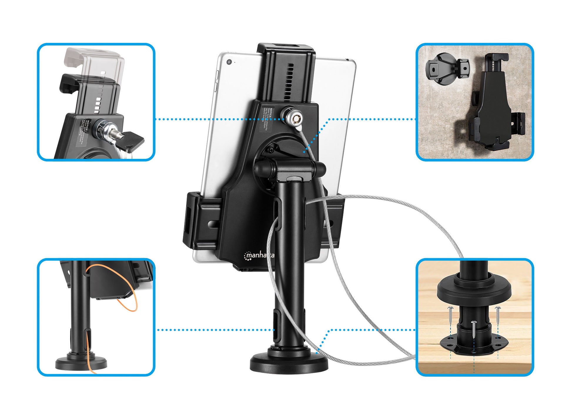 Lockable Desk Stand and Wall Mount Holder for Tablet and iPad Image 13
