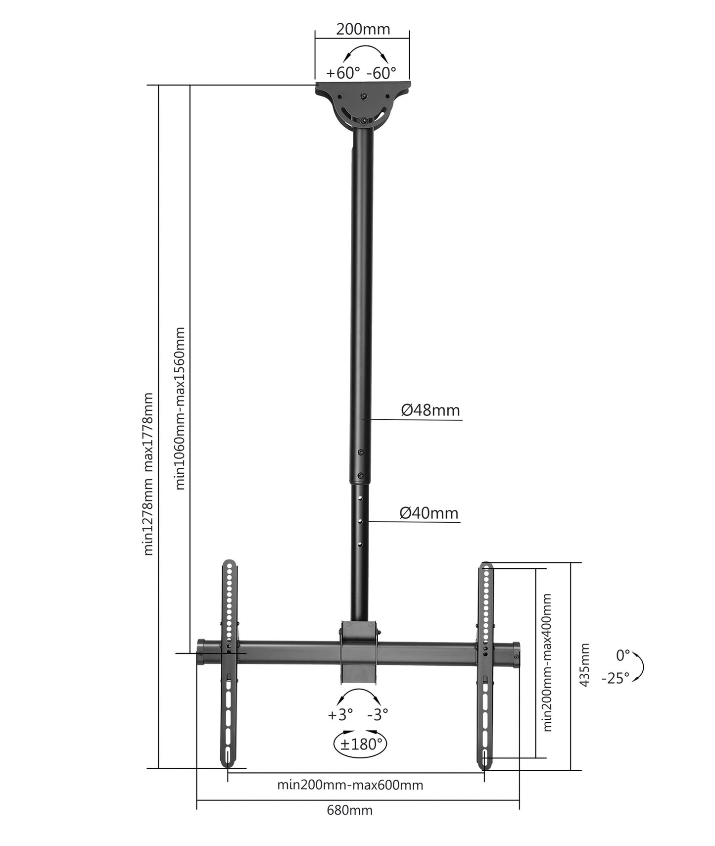 Full-motion Height-Adjustable TV Ceiling Mount Image 11