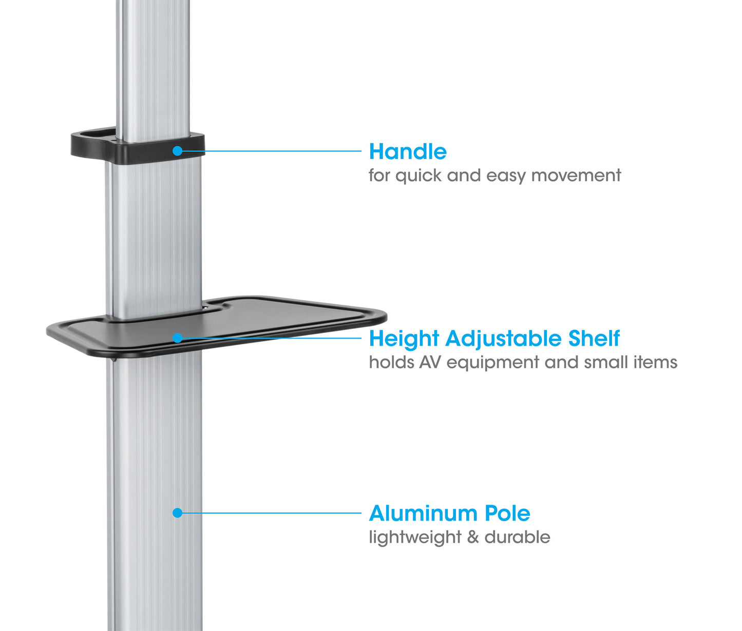 Aluminum Height-Adjustable Multimedia TV Cart, for 37" to 86" Displays Image 11