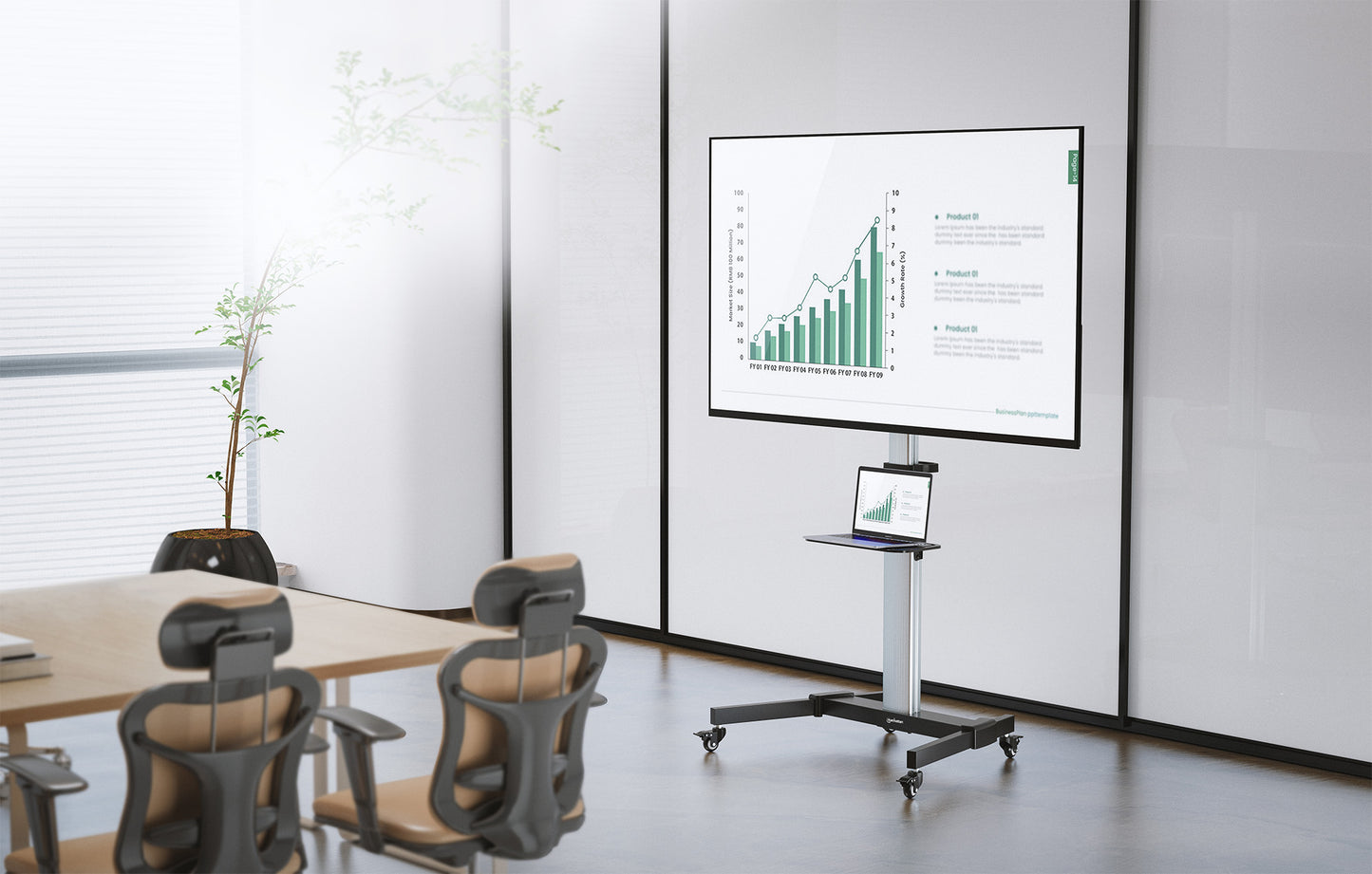Aluminum Height-Adjustable Multimedia TV Cart, for 37" to 86" Displays Image 13