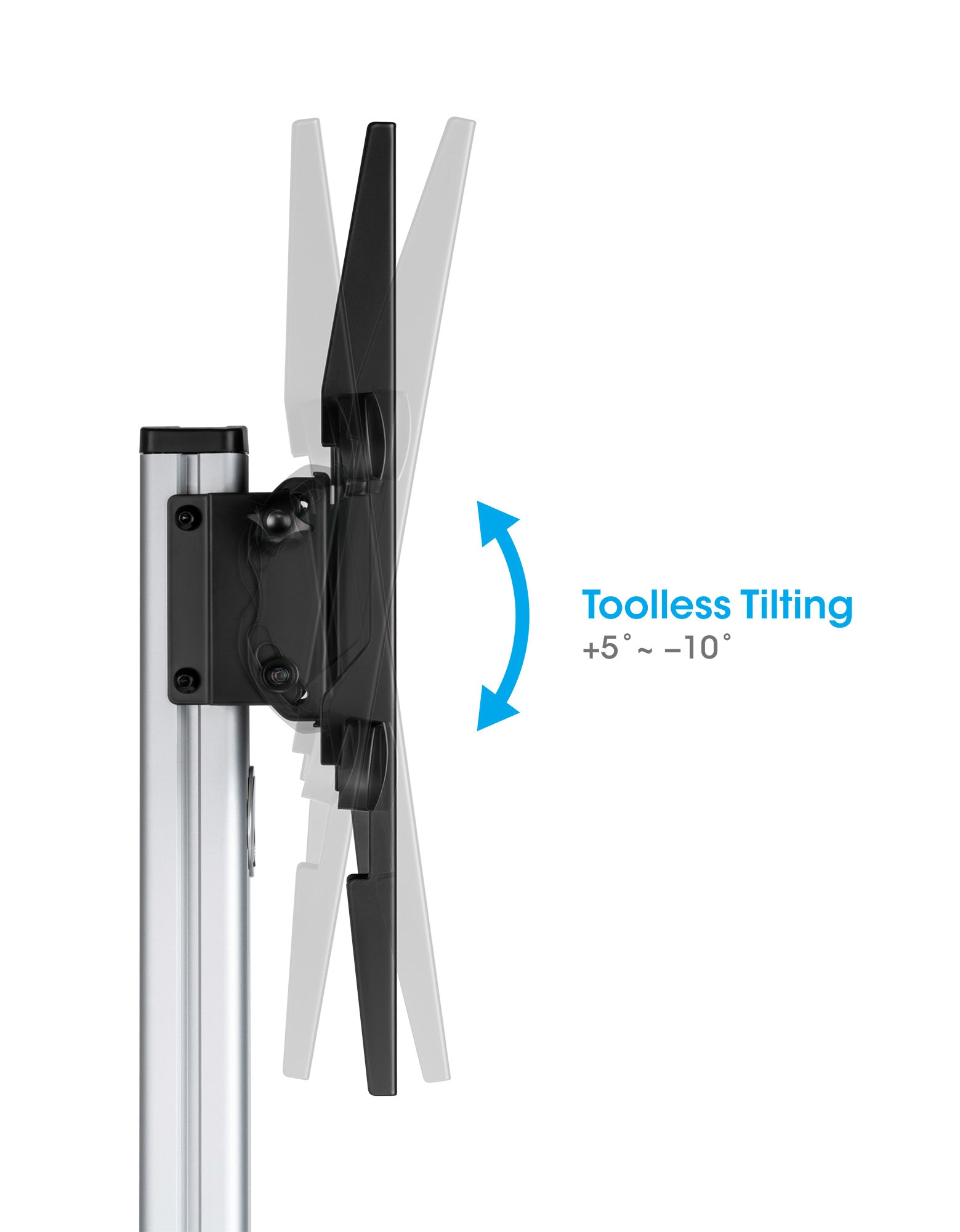 Aluminum Height-Adjustable Multimedia TV Cart, for 37" to 86" Displays Image 8