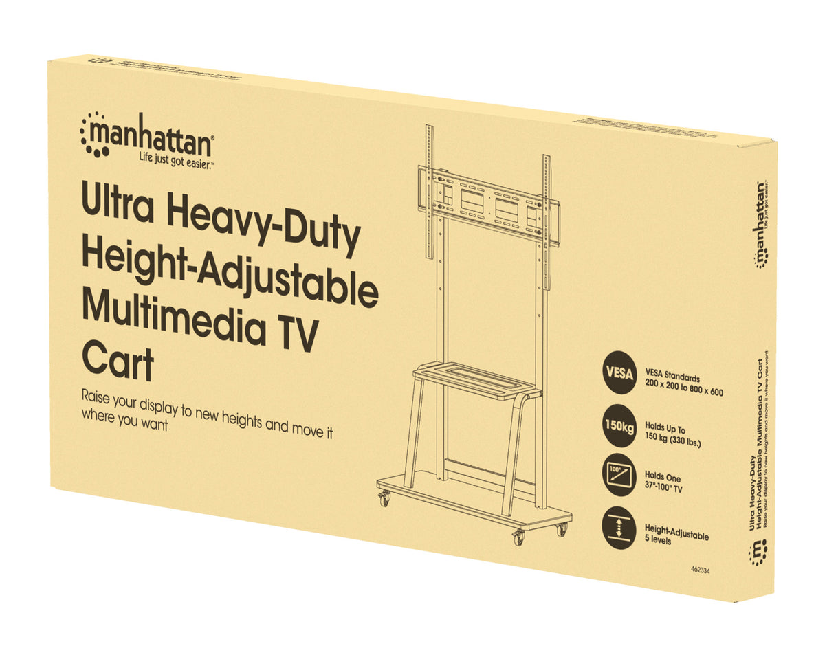 Ultra Heavy-Duty Height-Adjustable Multimedia TV Cart, for 37" to 100" Displays Packaging Image 2