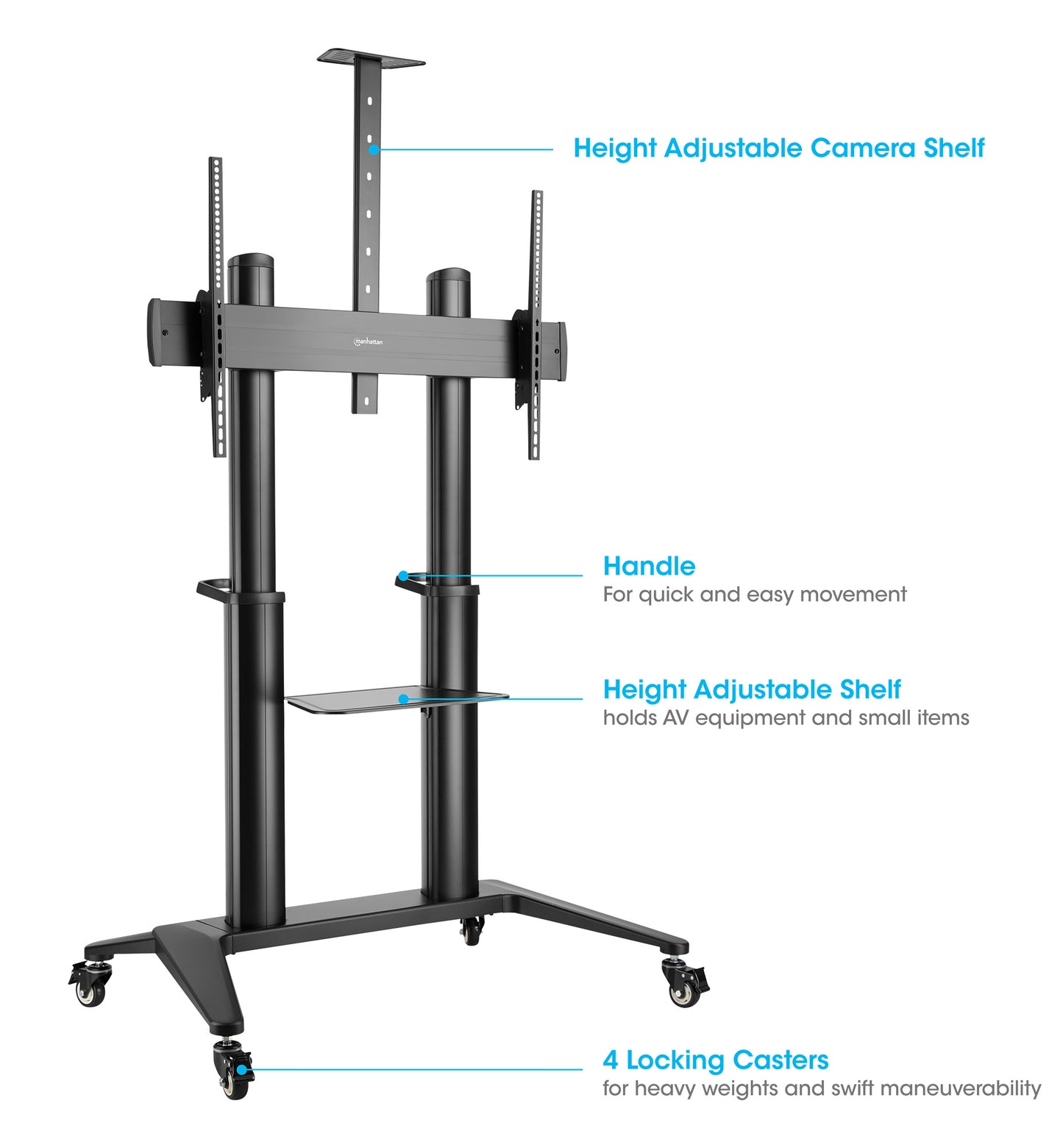Aluminum Heavy-Duty Large-Screen Height-Adjustable Multimedia TV Cart Image 10