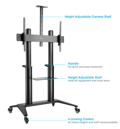Aluminum Heavy-Duty Large-Screen Height-Adjustable Multimedia TV Cart Image 10