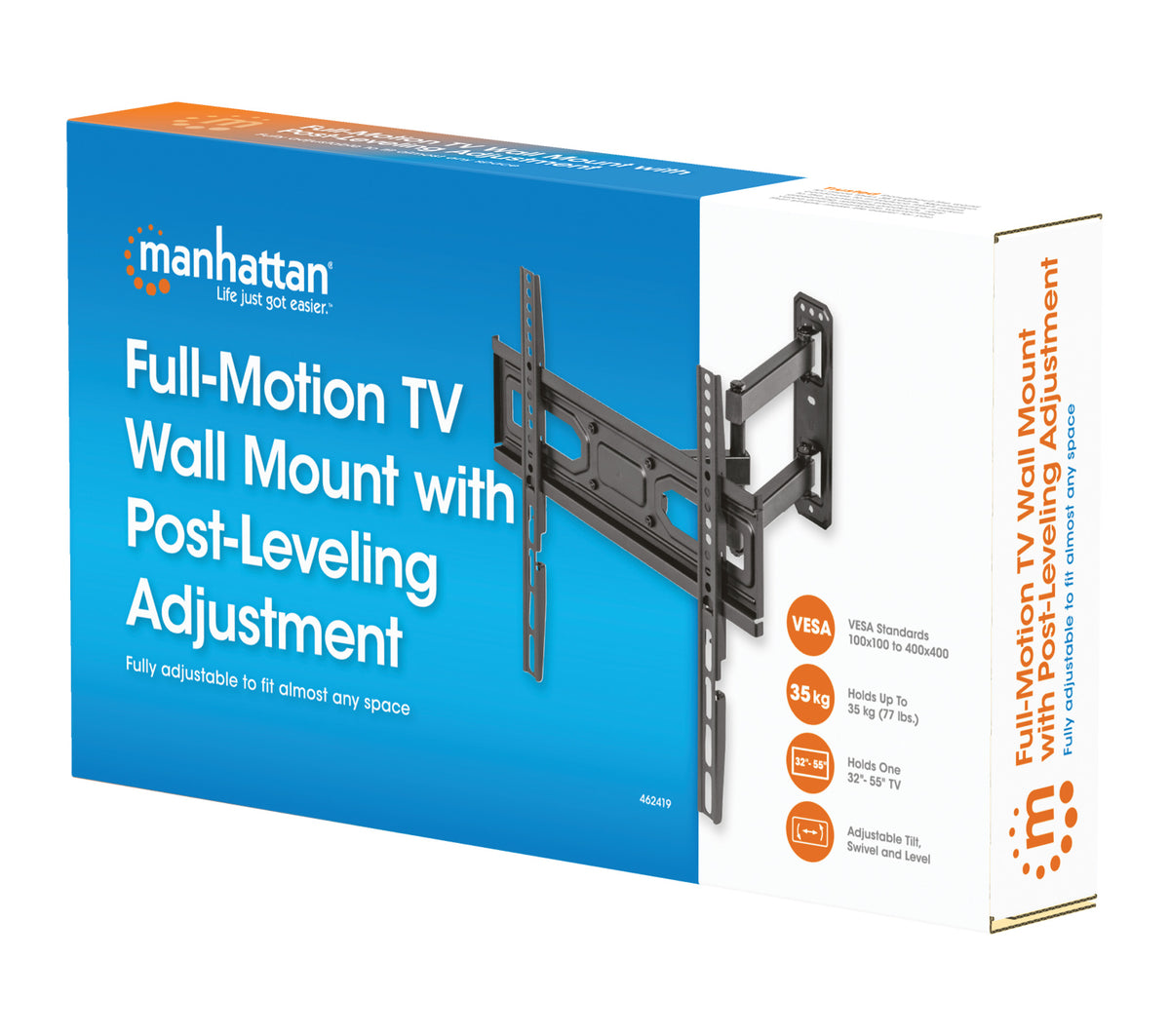 Full-Motion TV Wall Mount with Post-Leveling Adjustment, for 32" to 55" Displays Packaging Image 2