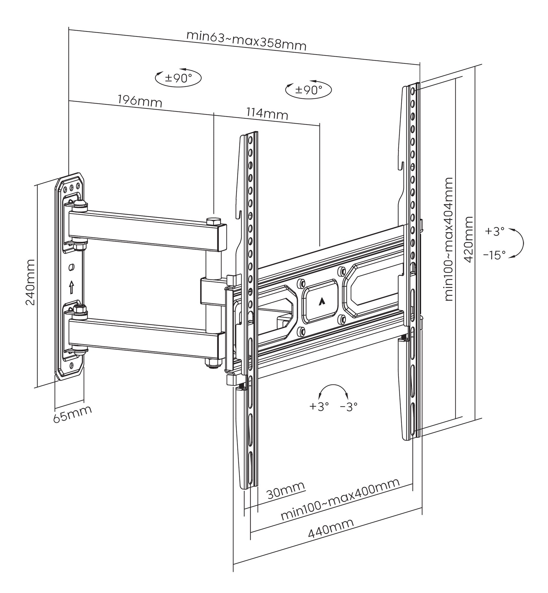 Full-Motion TV Wall Mount with Post-Leveling Adjustment, for 32" to 55" Displays Image 11