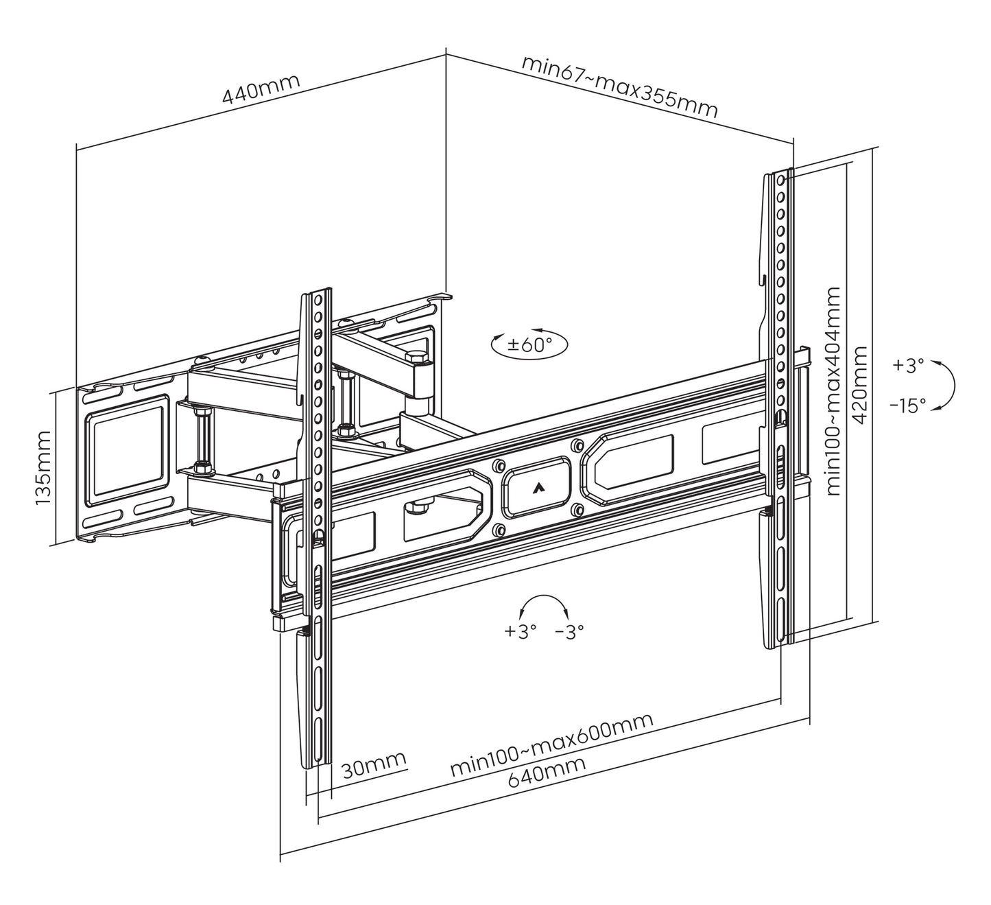 Full-Motion TV Wall Mount with Post-Leveling Adjustment, for 37" to 80" Image 11