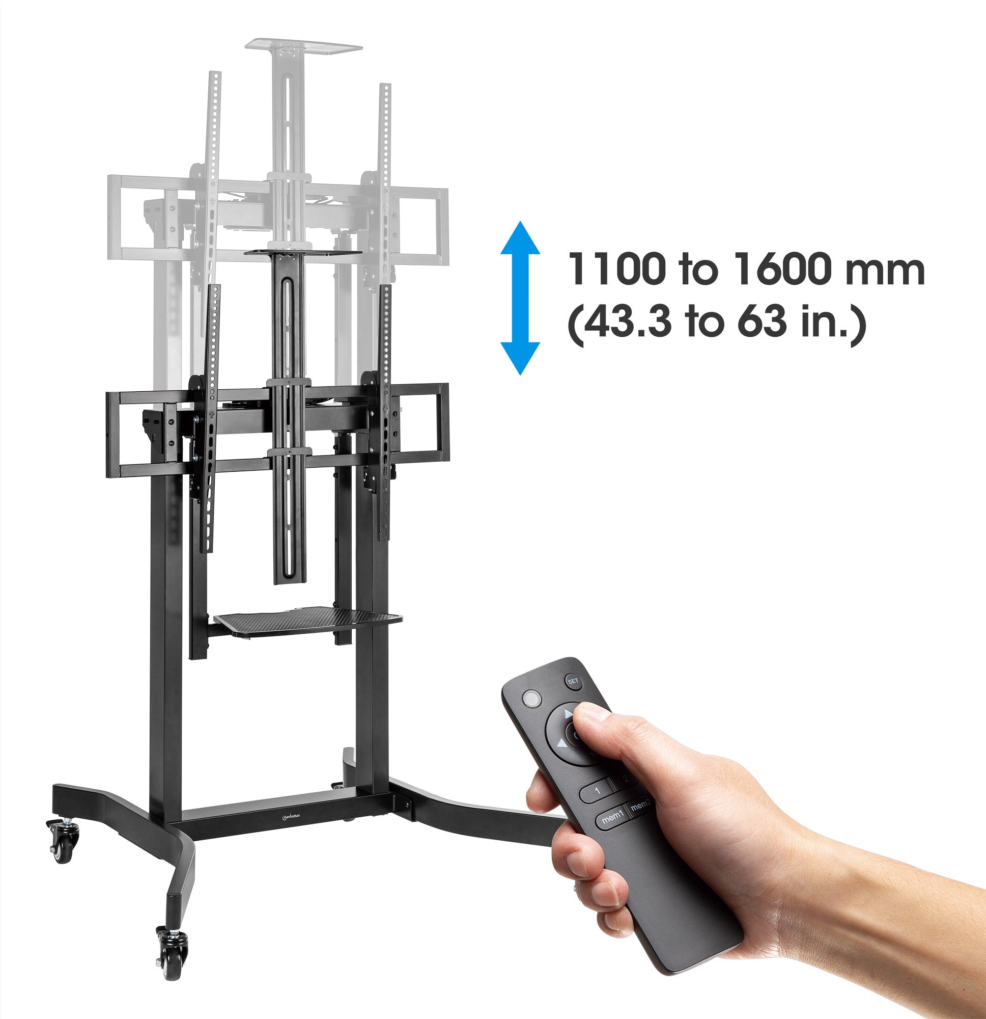Motorized Height-Adjustable Multimedia TV Cart, for 55" to 100" Displays Image 8