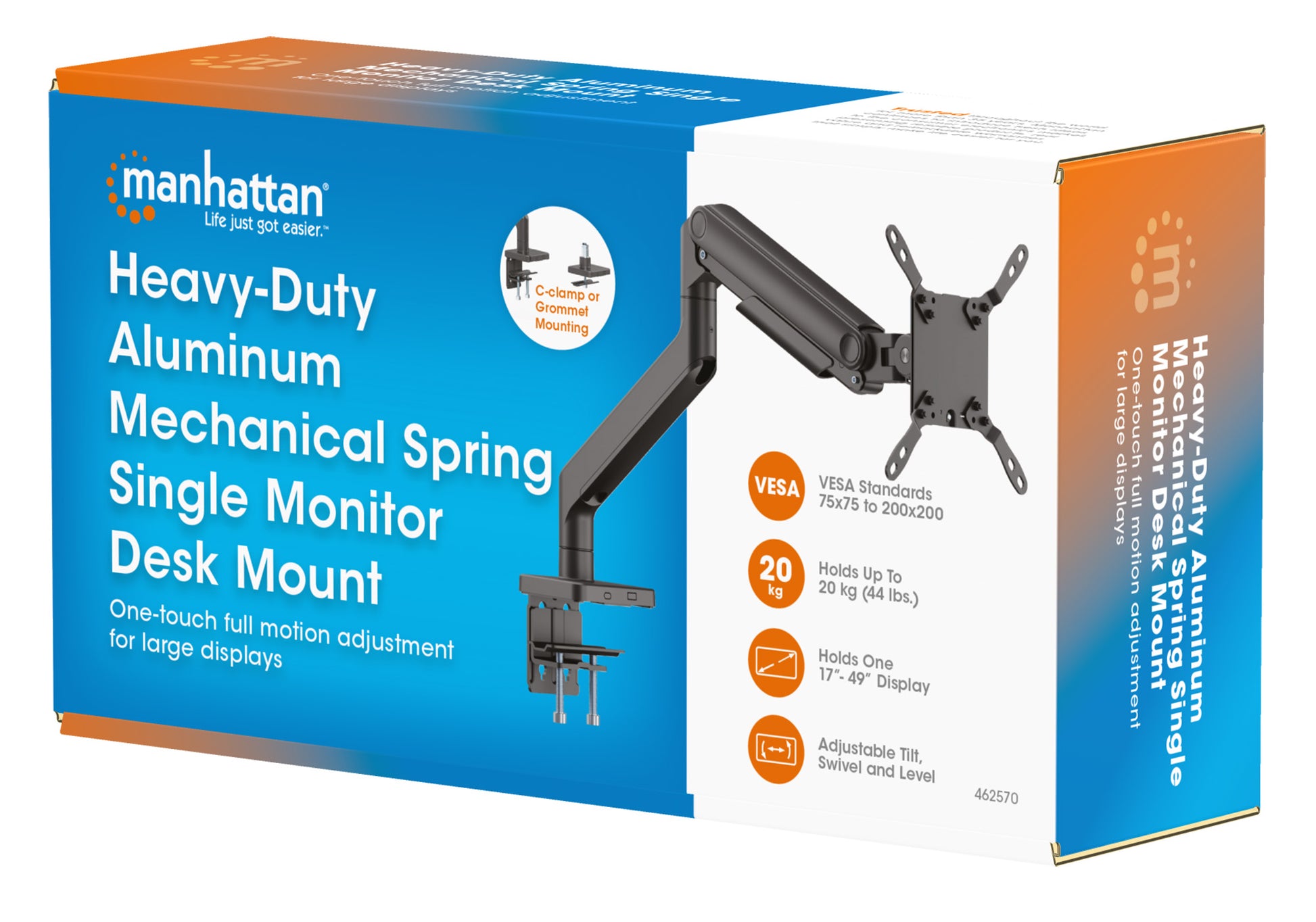 Heavy-Duty Aluminum Mechanical Spring Single Monitor Desk Mount,  for 17" to 49" Displays Packaging Image 2