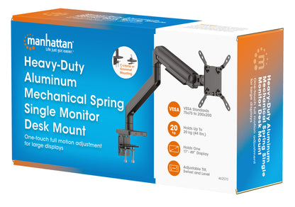 Heavy-Duty Aluminum Mechanical Spring Single Monitor Desk Mount,  for 17" to 49" Displays Packaging Image 2