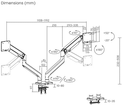 Heavy-Duty Aluminum Mechanical Spring Dual Monitor Desk Mount Image 12