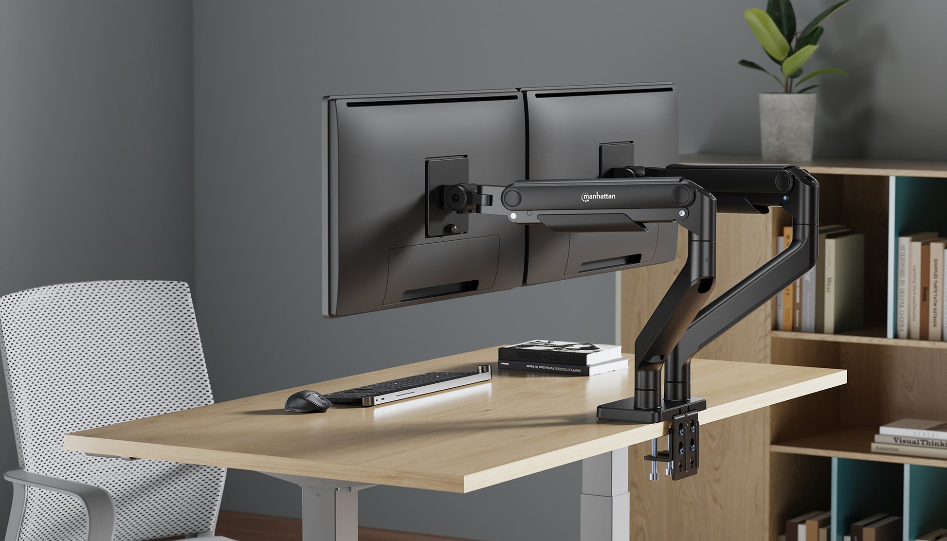 Heavy-Duty Aluminum Mechanical Spring Dual Monitor Desk Mount Image 3