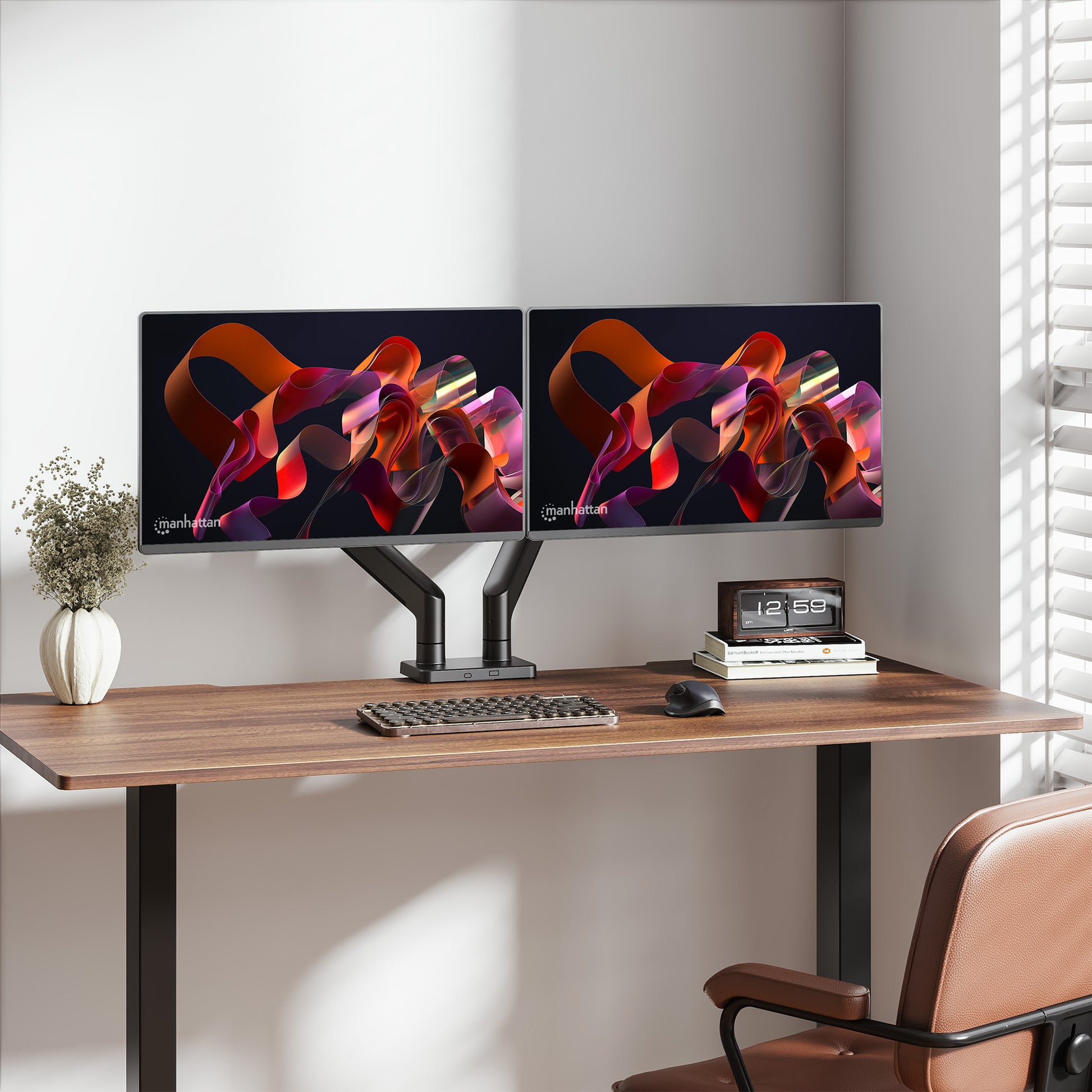 Heavy-Duty Aluminum Mechanical Spring Dual Monitor Desk Mount Image 6