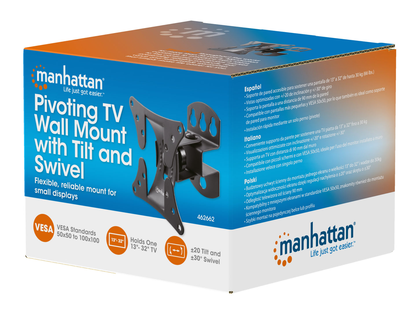 Pivoting TV Wall Mount with Tilt and Swivel, for 13" to 32" Displays Packaging Image 2