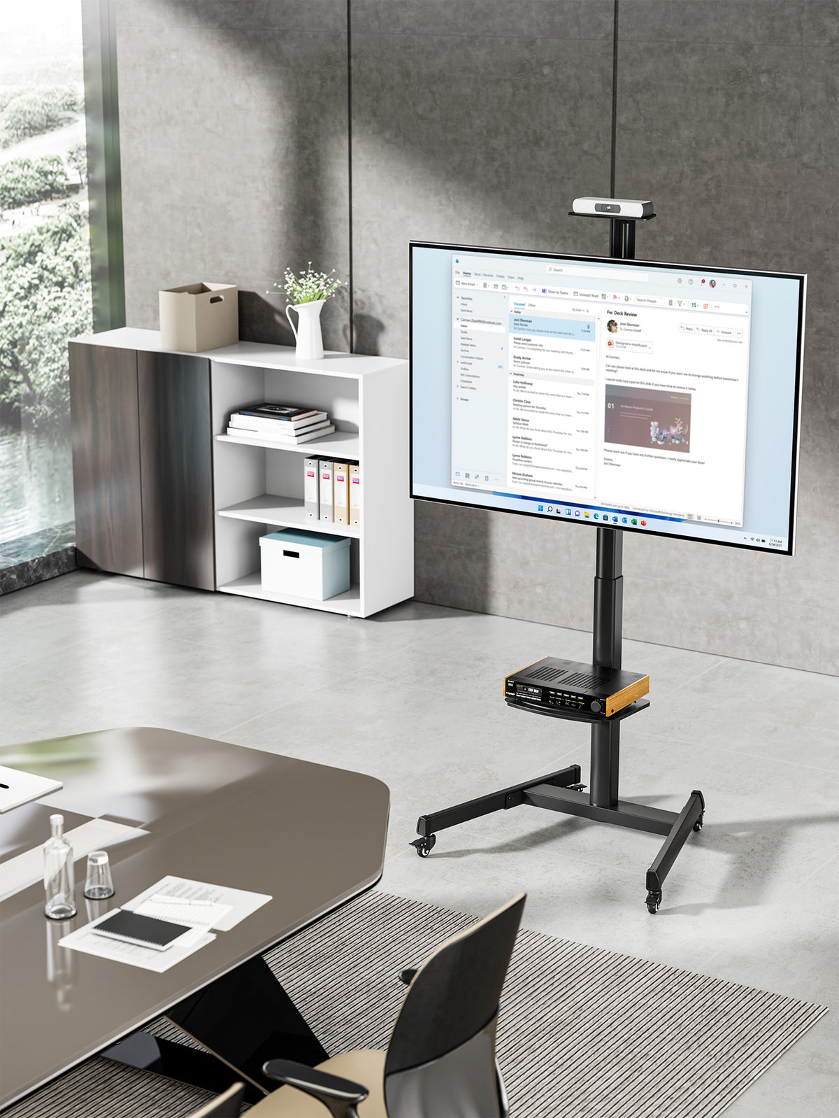 Multimedia TV Cart with Tool-Free Height Adjustment, for 37" to 86" Displays Image 3