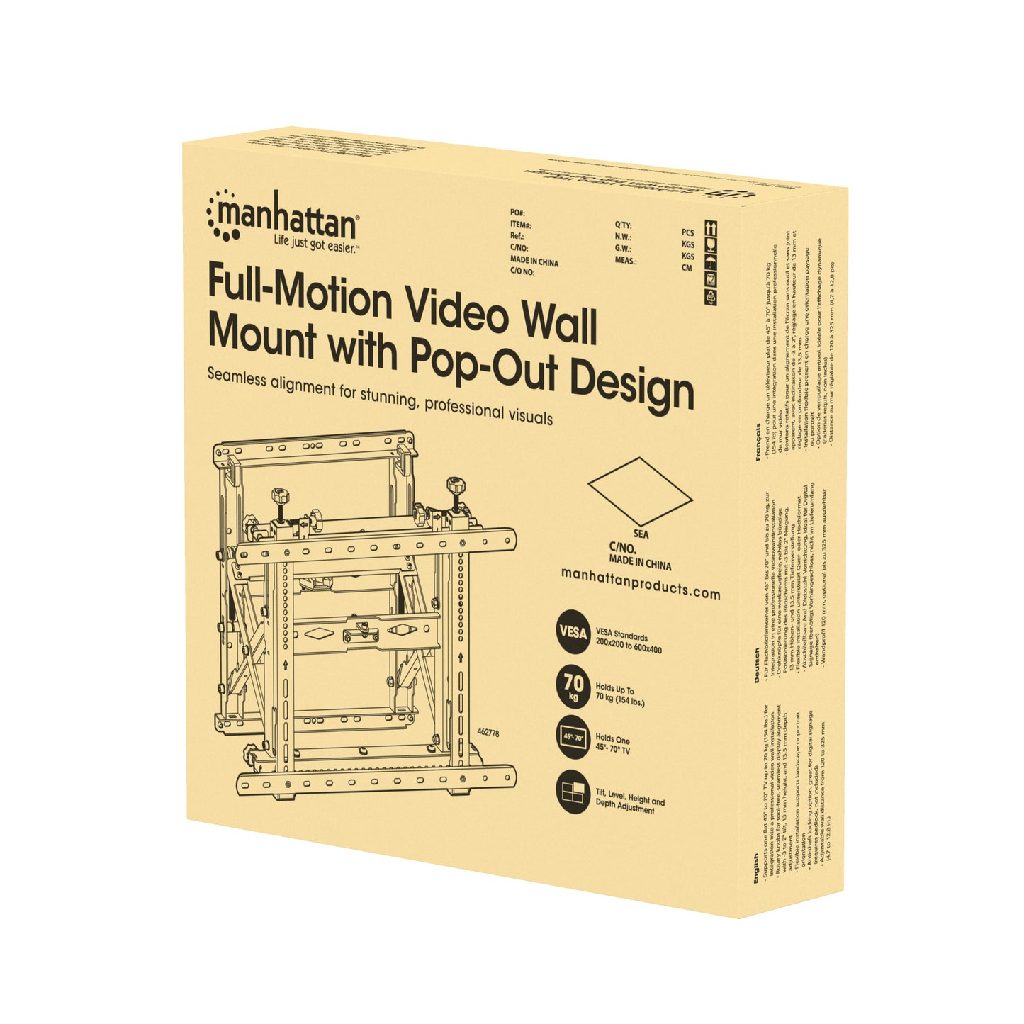 Full-Motion Video Wall Mount with Pop-Out Design, for 45" to 70" Displays Packaging Image 2
