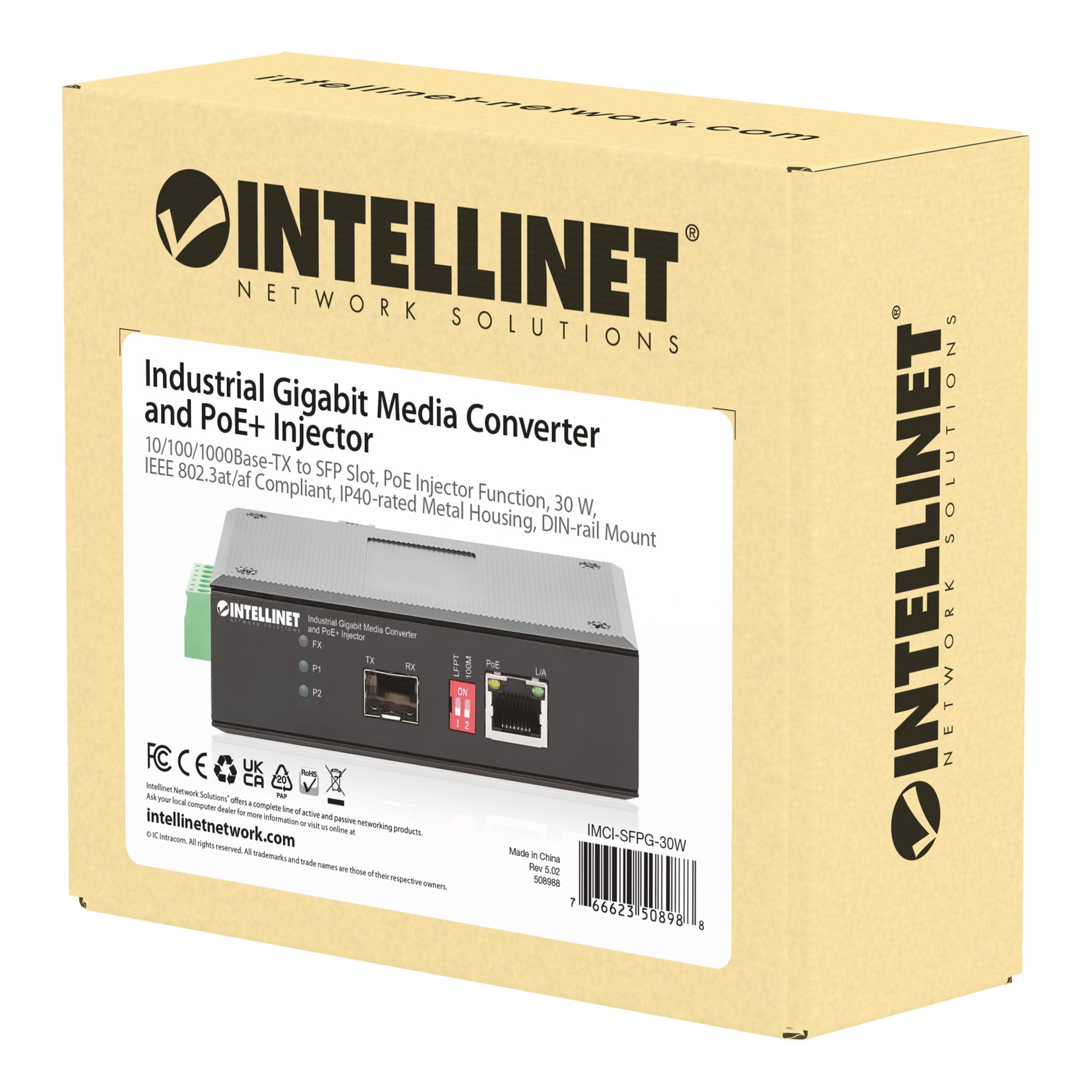 Industrial Gigabit Media Converter and PoE+ Injector 30W Packaging Image 2