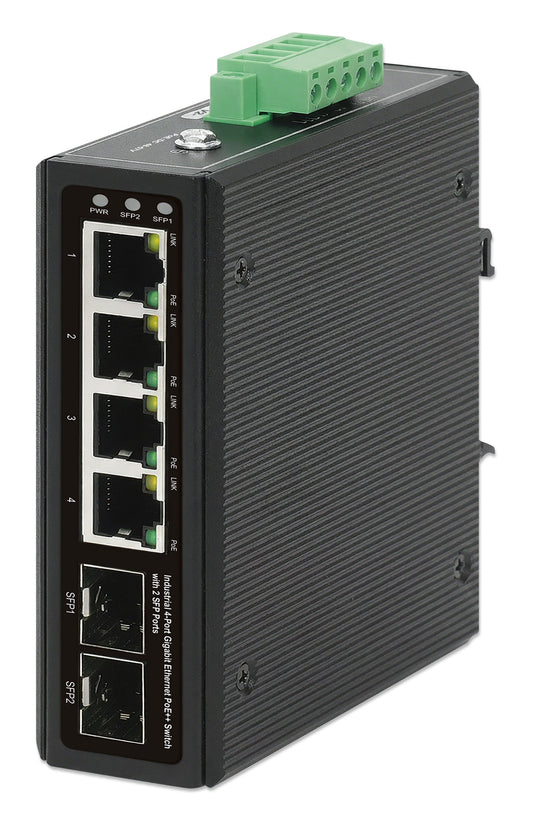 Industrial 4-Port Gigabit Ethernet PoE++ Switch with 2 SFP Ports Image 1