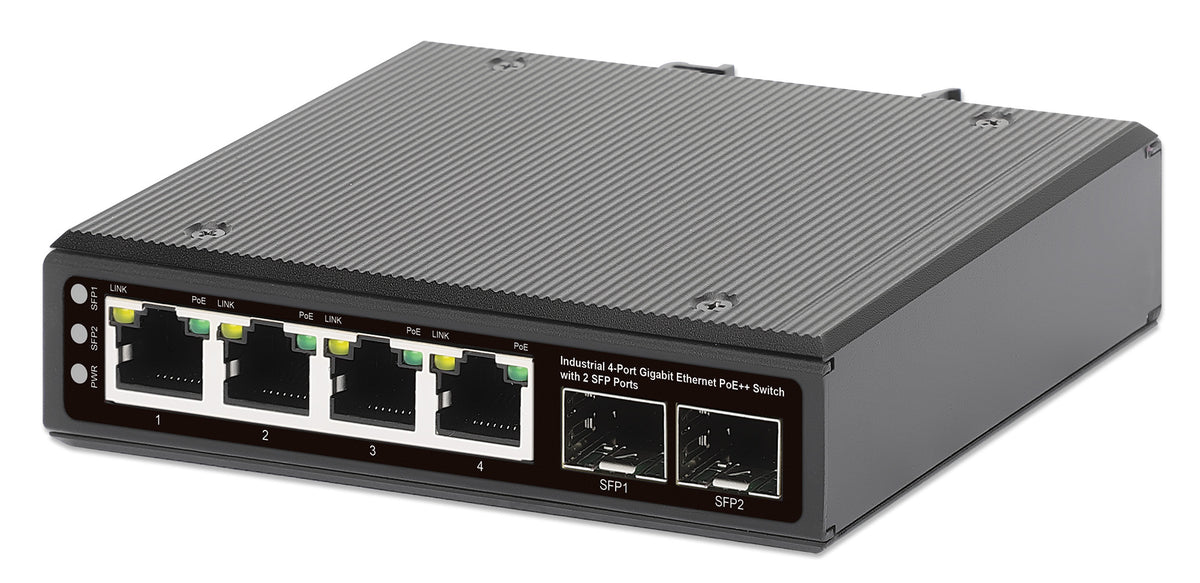 Industrial 4-Port Gigabit Ethernet PoE++ Switch with 2 SFP Ports Image 3