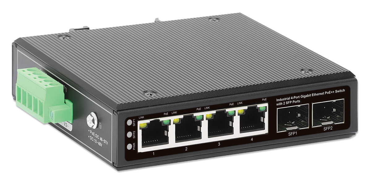 Industrial 4-Port Gigabit Ethernet PoE++ Switch with 2 SFP Ports Image 4
