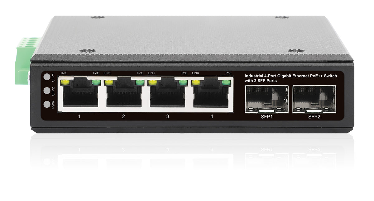Industrial 4-Port Gigabit Ethernet PoE++ Switch with 2 SFP Ports Image 7