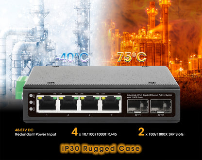 Industrial 4-Port Gigabit Ethernet PoE++ Switch with 2 SFP Ports Image 9