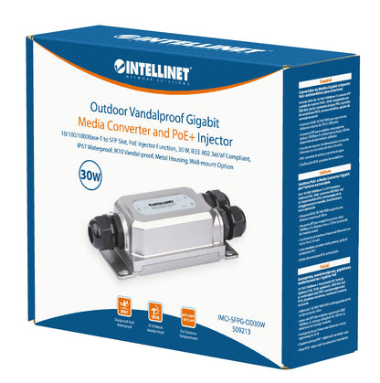 Outdoor Vandalproof Gigabit Media Converter and PoE+ Injector 30W Packaging Image 2
