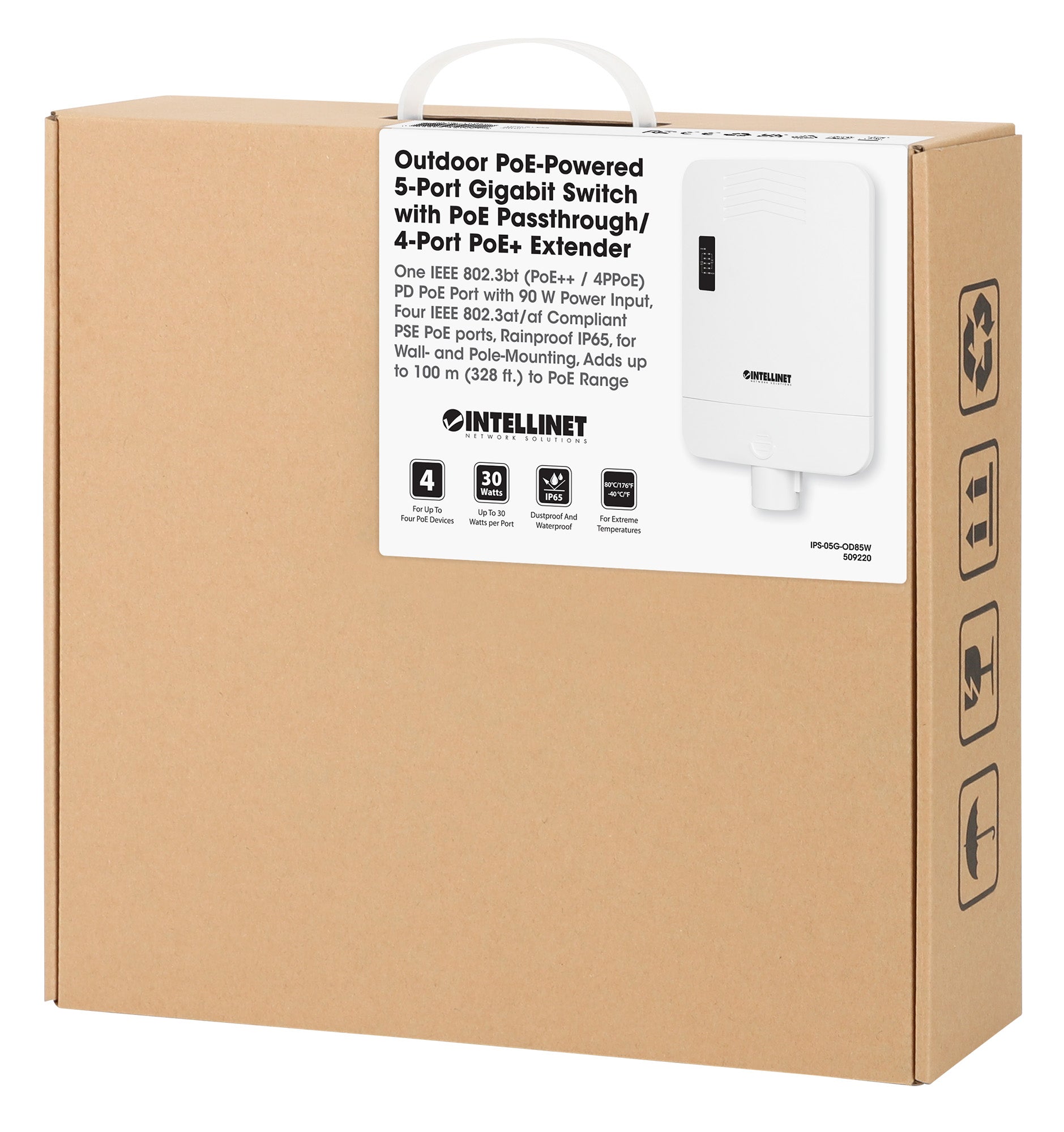 Outdoor PoE-Powered 5-Port Gigabit Switch with PoE Passthrough / 4-Port PoE+ Extender Packaging Image 2