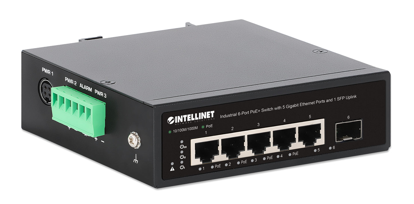 Industrial 6-Port PoE+ Switch with 5 Gigabit Ethernet Ports and 1 SFP Uplink Image 3