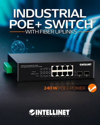 Industrial 10-Port Gigabit PoE+ Switch with 8 Gigabit Ethernet Ports and 2 SFP Uplinks Image 10