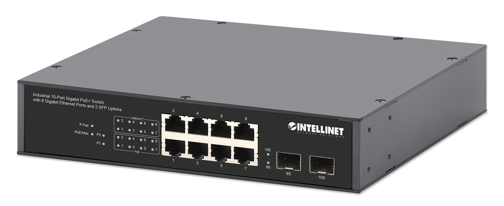 Industrial 10-Port Gigabit PoE+ Switch with 8 Gigabit Ethernet Ports and 2 SFP Uplinks Image 2