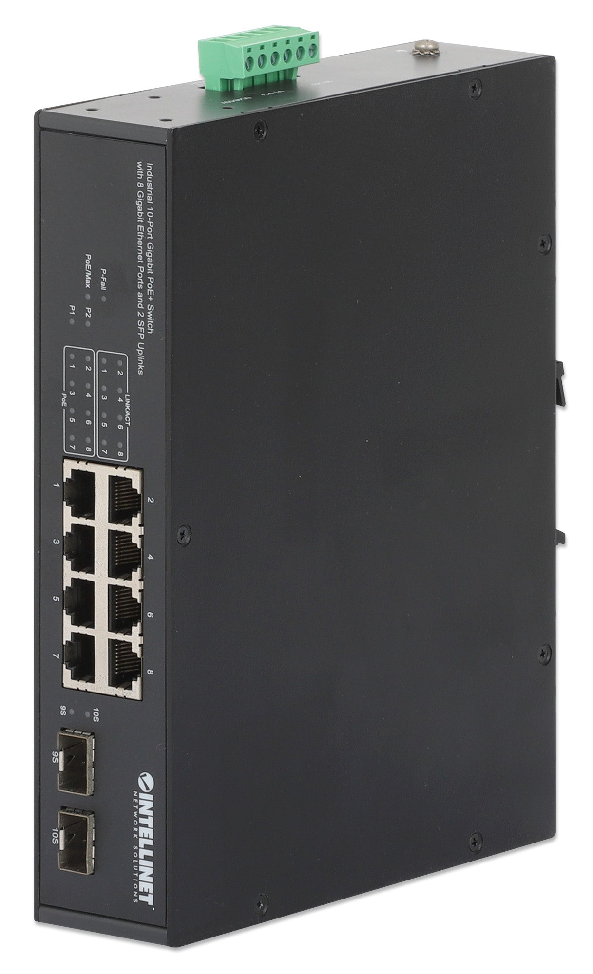 Industrial 10-Port Gigabit PoE+ Switch with 8 Gigabit Ethernet Ports and 2 SFP Uplinks Image 1