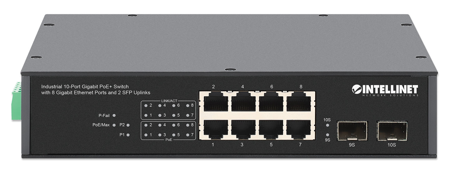 Industrial 10-Port Gigabit PoE+ Switch with 8 Gigabit Ethernet Ports and 2 SFP Uplinks Image 4